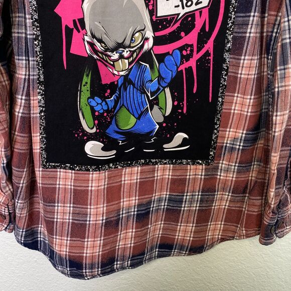 Blink 182 Shirt Adult Medium Bunny Graphic Band Logo Handmade Bleach Flannel - Picture 12 of 15